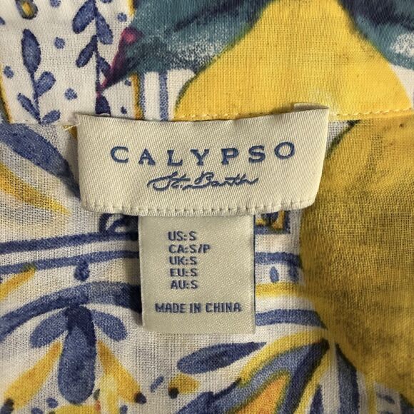Calypso St. Barth Women's Small Bright Lemon Long Sleeve Button-Front Top - Picture 4 of 6